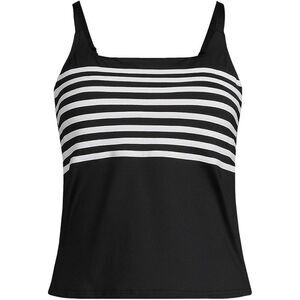 Land's End plus size square neck mod length black white stripes tankini top 1X